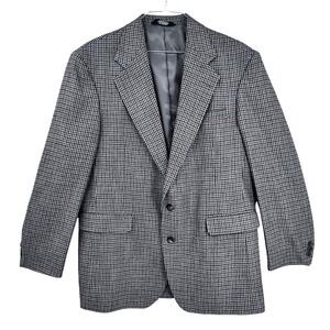 Haggar Mens Houndstooth Blazer Wool Silk Blend Two Button Classic Sport Coat 48R